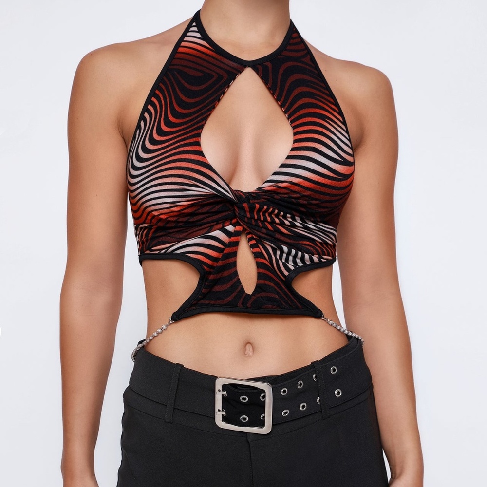 I.AM.GIA Black and Red Swirl Crop Top